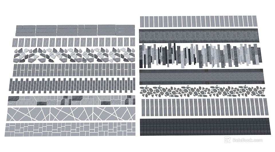 Garden Ornaments Featuring Various Grey Stone Paving Decorative Patterns And Elements 3d model 