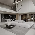 Spacious Modern Duplex Living Room Interior Design With Oversized Sofa And Curved Chandelier