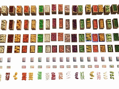 Assorted Dried Food Items in Colorful Packaged Containers and Loose Displays 3d model