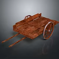 Rusty Vintage Wooden Cart With Spoked Wheels And Weathered Planks