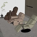 Modern Massage Chair Interior Featuring Brown And Beige Recliners In Cozy Room With Plants