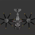 Futuristic Metallic Aircraft With Dual Rotors And Yellow Tip Blades