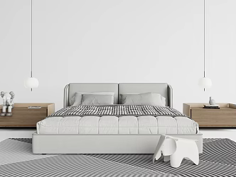 Modern Double Bed Double Bedside Cabinet Combination 3d model