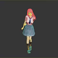 Game Anime Character With Pink Hair White Shirt Black Tie And Gray Pleated Skirt