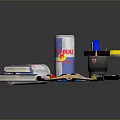 Electronic Stationery Set With Colored Pens Notebook And Red Bull Can