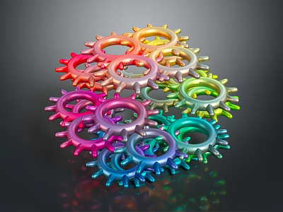 Colorful Gears Stacked In Spherical Structure With Multicolored Design And Reflective Surface 3d model