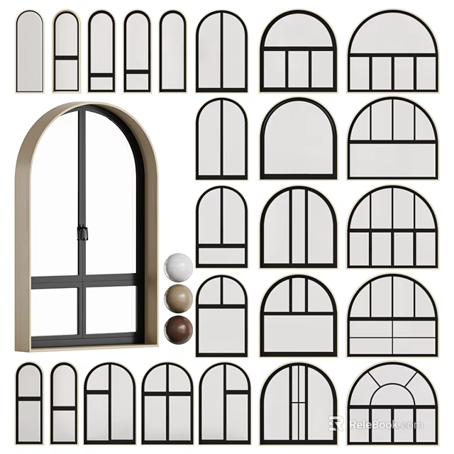 Casement Windows Collection Featuring Various Arch And Rectangular Frame Designs 3d model 