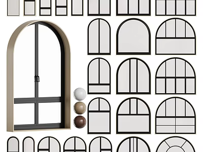 Casement Windows Collection Featuring Various Arch And Rectangular Frame Designs 3d model