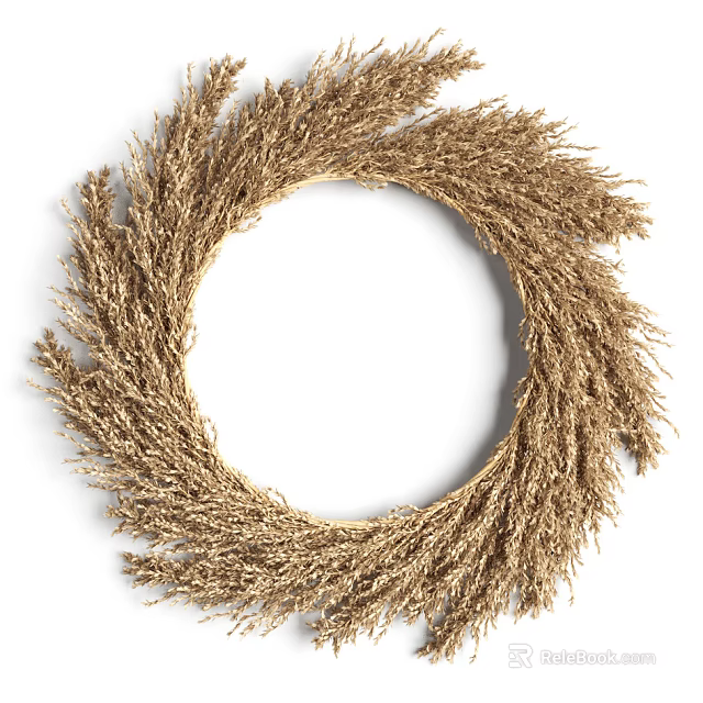 Golden Straw Circular Wreath Wall Decor With Natural Material For Home Decoration 3d model 