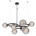 Modern Black Circular Frame Chandelier With Metallic Spheres And Hanging Design
