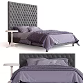 Elegant Double Bed With Tufted Headboard Purple Bedding And Stylish Side Table 3d model