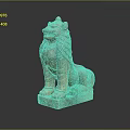 Mythical Stone Lion Statue Seated With Detailed Carved Mane And Paws