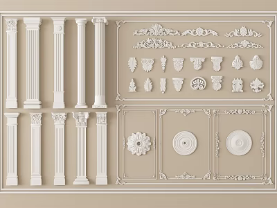 Decorative Gypsum Plaster Molding Designs With Columns And Relief Patterns 3d model