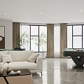 Modern Recreational Room Interior With Sofa And Billiard Table 3d model