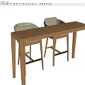 Modern Bar Table and Chair Rattan Bar Chair Solid Wood Long Table 3d model