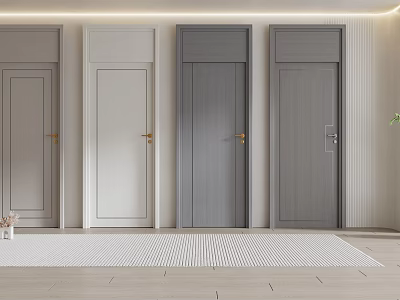 Different Colored Swing Doors With Gold Handles In Modern Interior Design 3d model