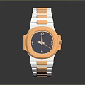 Luxury Stainless Steel Watch With Gold Silver Two Tone Strap And Round Blue Dial