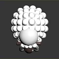 3D Cartoon Sheep With White Fluffy Balloon Like Wool Brown Face Ears And Pink Feet
