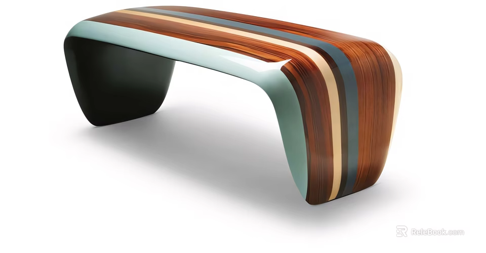 Modern Stylish Bar Counter With Curved Shape And Colorful Wooden Stripes 3d model 