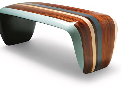 Modern Stylish Bar Counter With Curved Shape And Colorful Wooden Stripes 3d model
