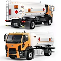 Orange and White Tanker Truck with Hazard Symbols on Tank Body Design