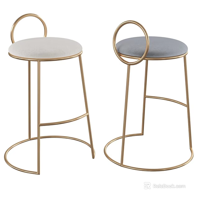 Modern Bar Stools With Gold Metal Frame Round Seat And Circular Backrest 3d model 