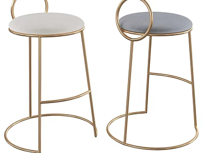 Modern Bar Stools With Gold Metal Frame Round Seat And Circular Backrest 3d model