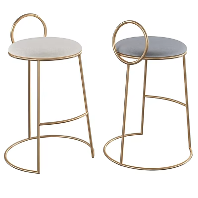 Modern Bar Stools With Gold Metal Frame Round Seat And Circular Backrest 3d model
