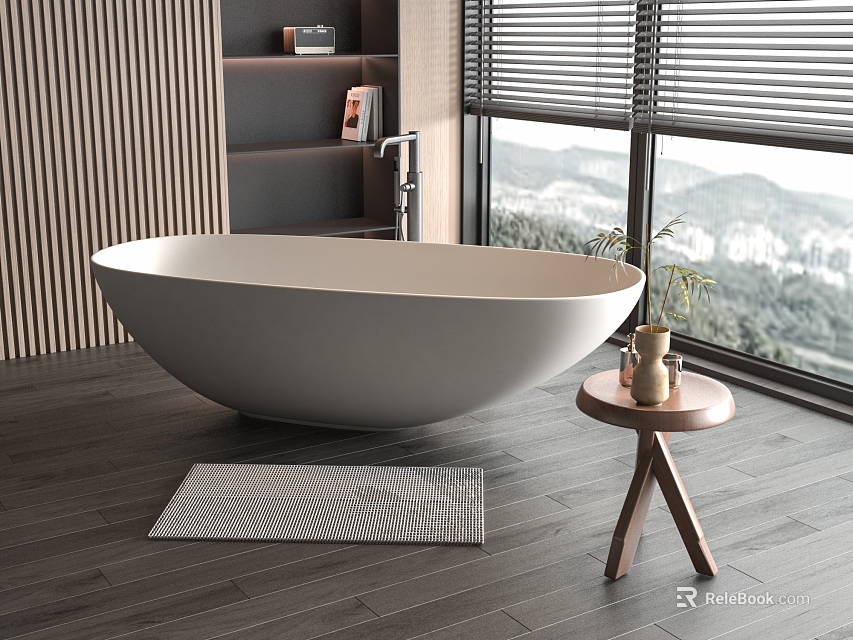 Modern Bathroom With Freestanding Bathtub Bath Mat And Scenic View 3d model 