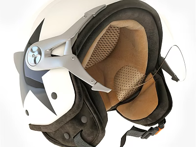 White And Black Helmet With Silver Components Brown Mesh Lining And Transparent Visor 3d model