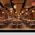 Traditional Japanese Bar Interior With Decorative Canopies Lanterns Calligraphy And Wine Shelves