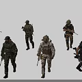 Group Of Military Men In Camouflage Uniforms Carrying Weapons Walking Together