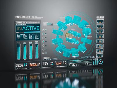 Computer Interface With Inactive System Status Blue Data Cubes And Monitoring Metrics 3d model