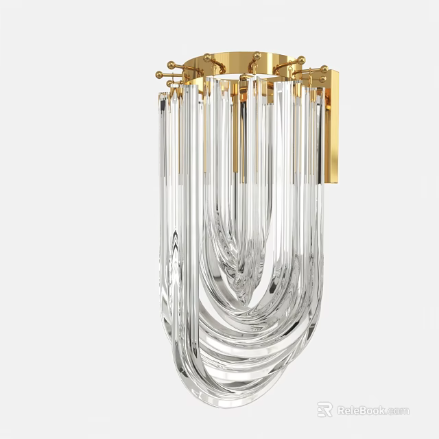 Elegant Modern Wall Lamp With Gold Frame And Transparent Crystal Strips 3d model
