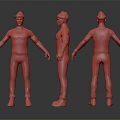 3D Character Model in Three Angles With Red Tank Top Blue Sweatpants Cap and Wristbands