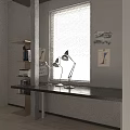 Three Modern Metal Table Lamps by Window with Blinds and Natural Light