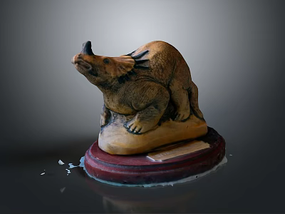 Detailed Triceratops Dinosaur Sculpture With Red Wooden Base And Textured Surface 3d model