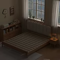 Cozy Bedroom Wooden Beige Upholstered Double Bed With Panda Pillow Orange Blanket Table Lamp And Bookshelf