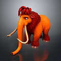 Animated Orange Mammoth with Red Mane and Long White Tusks