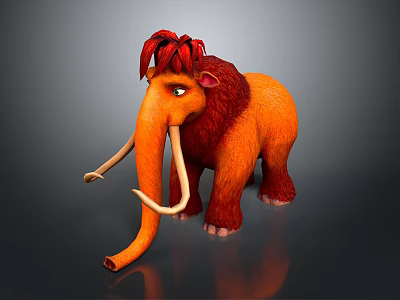 Animated Orange Mammoth with Red Mane and Long White Tusks 3d model