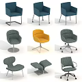 Office Chairs In Multiple Colors And Designs With Wheels And Fixed Bases 3d model