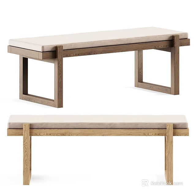 Modern Minimalist Public Bench With Wooden Frame And Upholstered Seat 3d model 