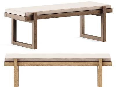 Modern Minimalist Public Bench With Wooden Frame And Upholstered Seat 3d model