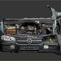 Damaged Car With Open Engine Hood And Exposed Internal Mechanical Parts