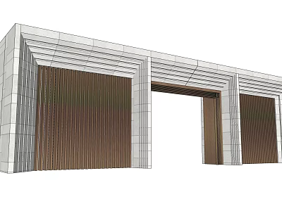 Modern Entrance Gate Design With Stone Walls And Decorative Metal Panels 3d model
