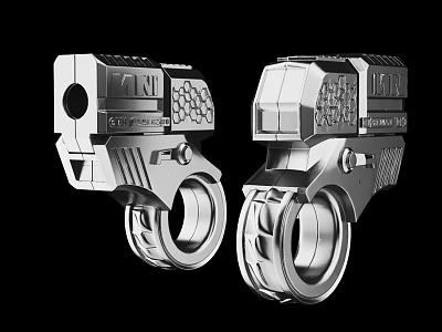 Modern Tactical Rings With Mechanical Design And Textured Metal Surfaces 3d model