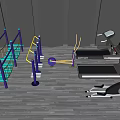 Fitness Equipment Collection Featuring Treadmill Elliptical Machine Step Trainer And Parallel Bars On Wooden Floor
