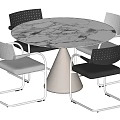 Round Marble Top Dining Table Set With Metal Cone Base And Four Perforated Chairs 3d model