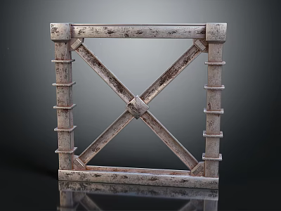Rustic Metal Square Frame With Cross Bracing And Textured Surface On Gray Background 3d model