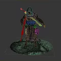 Detailed 3D Character Model With Hooded Cloak Dual Weapons And Glowing Green Base